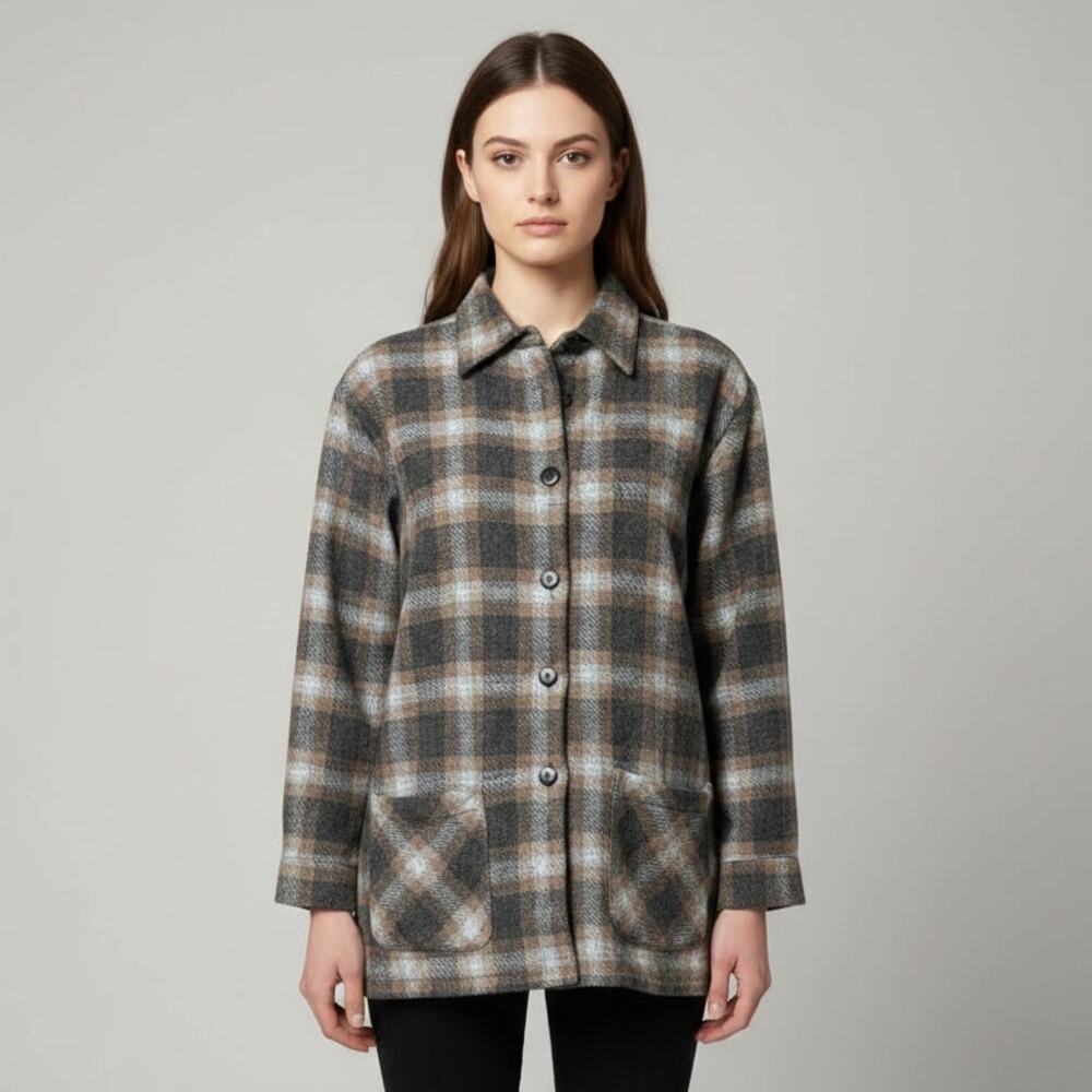 Vintage Realistic Plaid Wool Chore Coat/Barn Coat Womens Size Medium Brown/Black